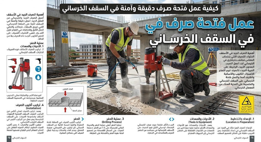 عمل فتحة صرف في السقف الخرساني